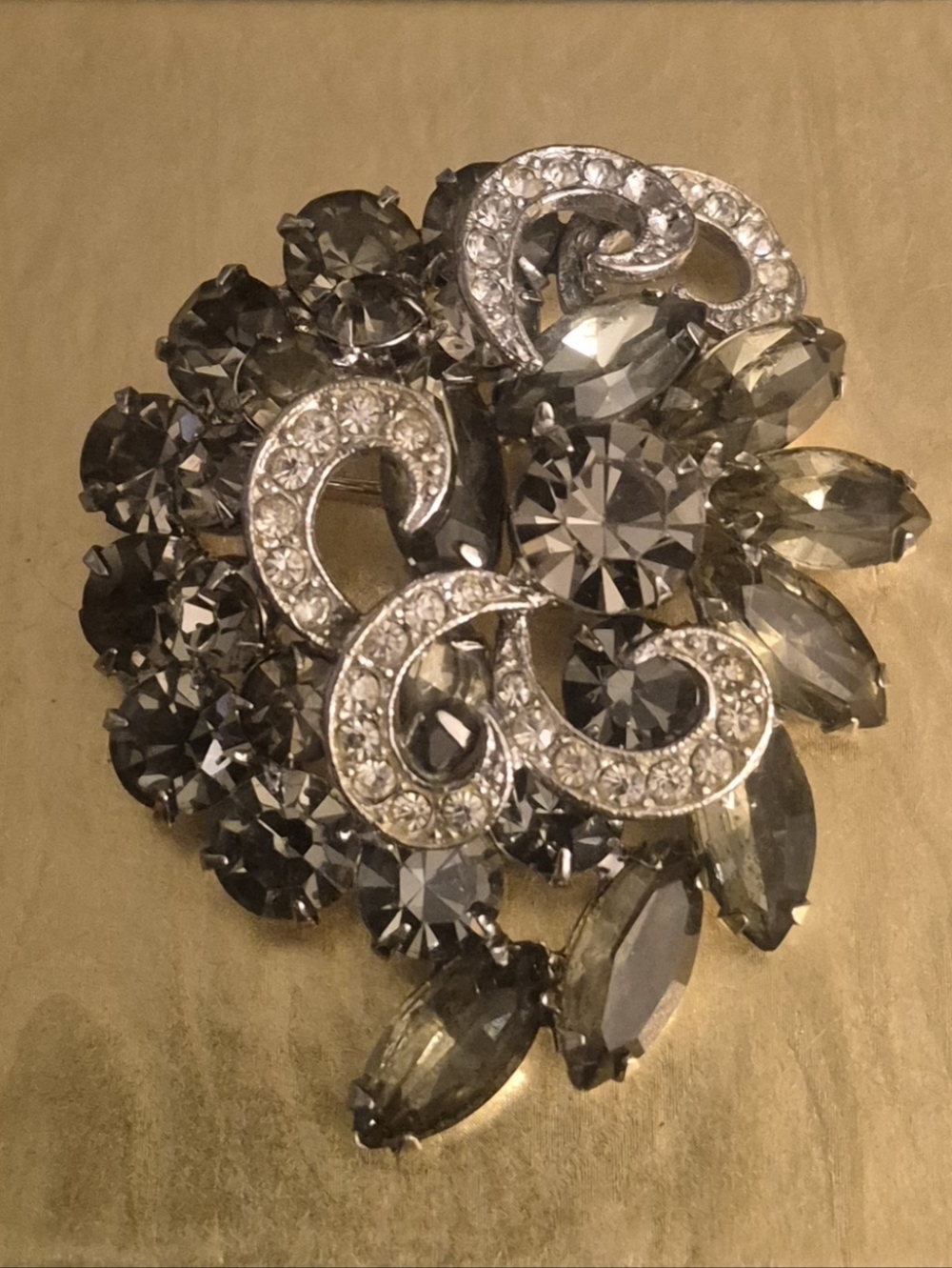 WIESS, Vintage Signed Swarovski "Ice"  Statement Brooch - Gray & Silver, 1950s